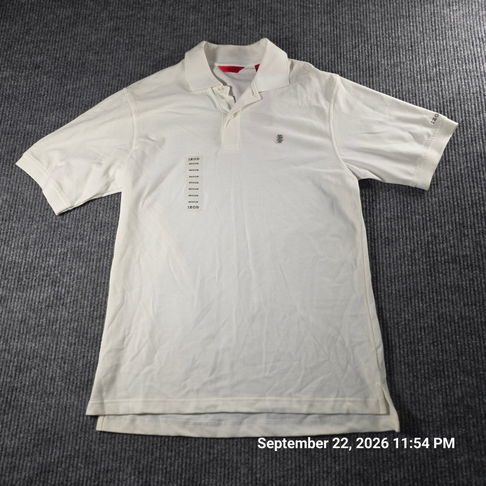 IZOD Luxury Sport Mens Medium White Cotton Pique Short Sleeve Polo Shirt NWT